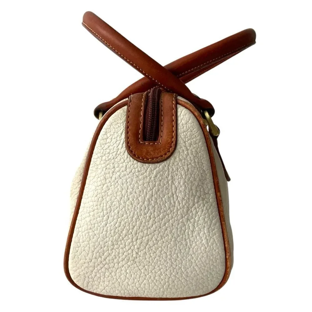 Vintage Liz Claiborne Cream and Brown Leather Satchel Bag